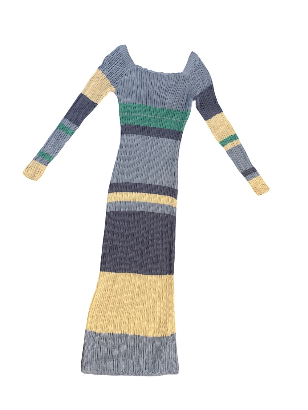 Peppermayo Striped Ribbed Maxi Dress in Blue, Yellow & Green